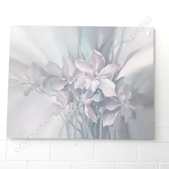 LINDA REID LARGE PURPLE STILL LIFE OIL ON CANVAS 1065 X 1370MM