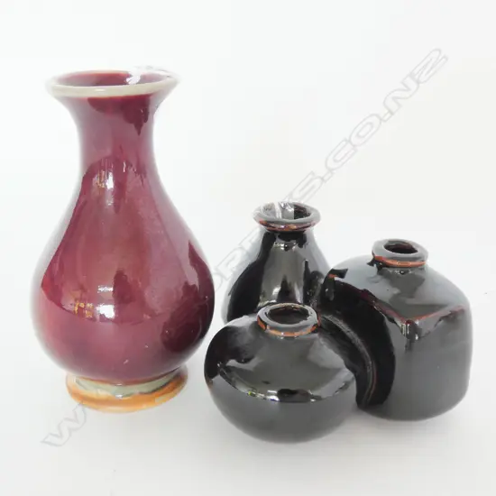 OLD CHINESE SM OX BLOOD VASE (H.130MM) & TRIPLE BOTTLE (L.105 H. 70MM)