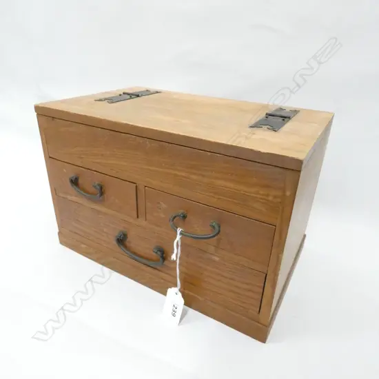 VINTAGE JAPANESE ‘HARI-BAKO’ SEWING BOX - TOP HINGED TRAY & 3 DRAWERS 290 X 180 X 190MM