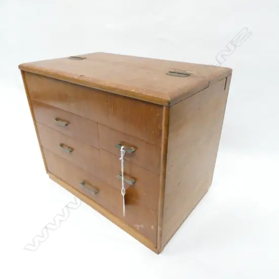 VINTAGE JAPANESE ‘HARI-BAKO’ SEWING BOX - TOP HINGED TRAY & 5 DRAWERS 320 X 200 X 260MM