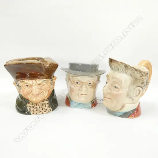 3 SMALL TOBY CHARACTER JUGS; 2 BESWICK & 1 ROYAL DOULTON H. 80MM