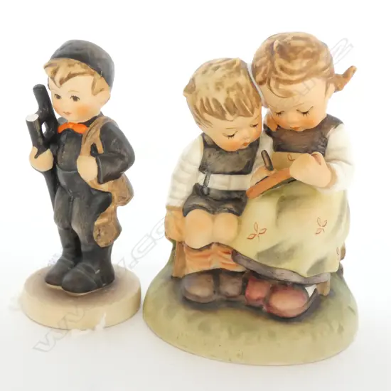 PR HUMMEL FIGURINES - #122 & 346 (BOY WITH LADDER & BOY & GIRL WRITING) H115MMM