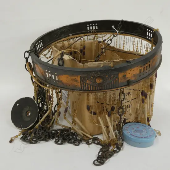 OLD ORIGINAL ARTS & CRAFTS BEADED LIGHT FITTING - ART NOUVEAU STYLE A/F...