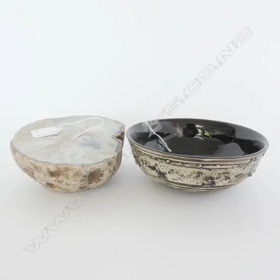 POTTERY BOWL & ROCK CRYSTAL 