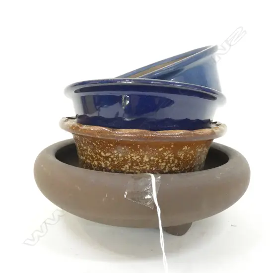 FOUR SHIGARAKI KILN BONSAI PLATES - 3 ROUND & 1 OVAL - LARGEST DIA 245MM