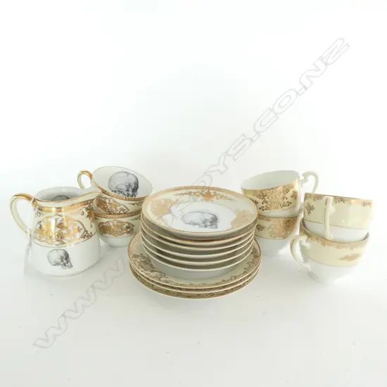 MELODY ROSE UPCYCLED PART 'GOLD SKULL' TEA SERVICE 16 PCE...