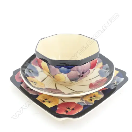 DOULTON PANSIES (D4049) OCTAGONAL CUP, SAUCER & PLATE 