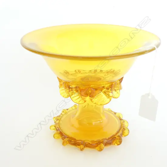 YELLOW HAND BLOWN STUDIO GLASS TAZZA H. 150MM
