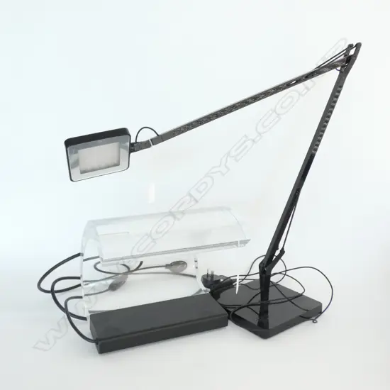 2 CONTEMPORARY LAMPS; ANGLE POISE STYLE L.E.D & WAVE DESIGN W. 240MM...