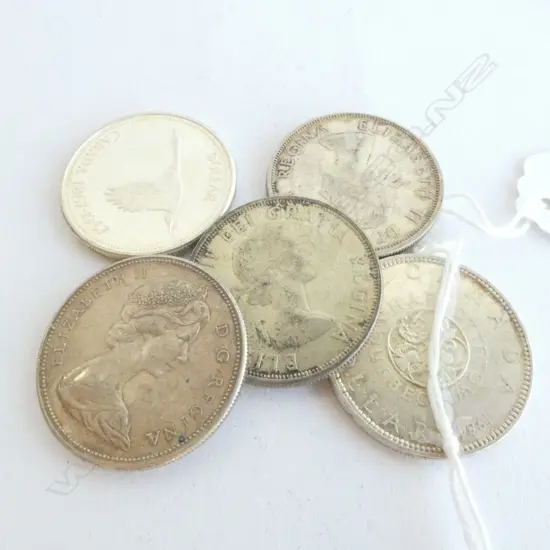 CANADA SILVER DOLLARS, (5) 1964,1964,1961,1967,1967. .6 OZ SILVER IN EACH, TOTAL ACTUAL SILVER WEIGHT 3 OZ