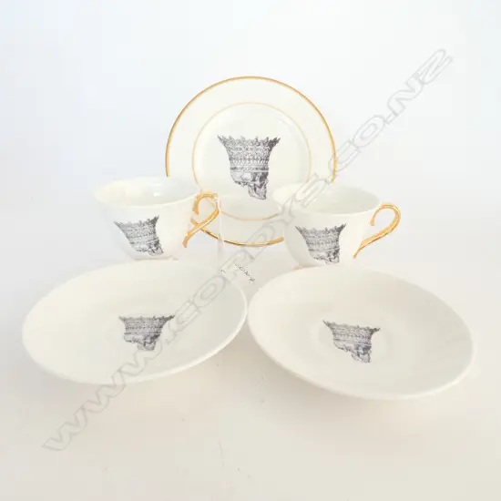 MELODY ROSE CROWNED SKULL 2 CUPS 2 SAUCERS & 1 PLATE
