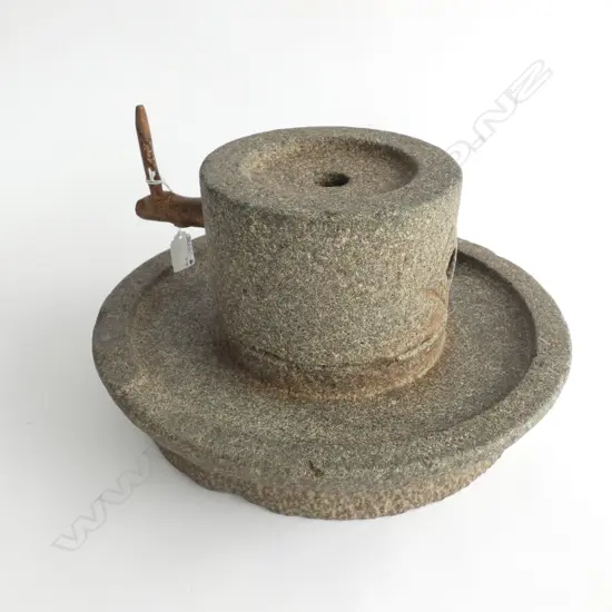 OLD MATCH GREEN TEA CARVED GRANITE MILL/GRINDING STONE
