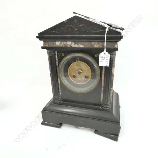 VICTORIAN BLACK MARBLE MANTLE CLOCK ARCHITECTURAL 