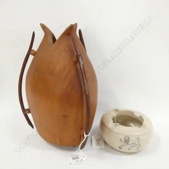 ARTS AND CRAFTS STYLE VASE AND A DOULTON B.T.C. STONEWARE ASHTRAY TALLEST 230MM