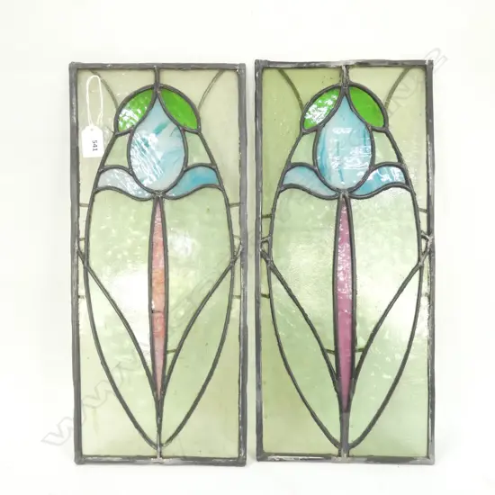 2 STAINED GLASS PANELS 450 X 200MM
