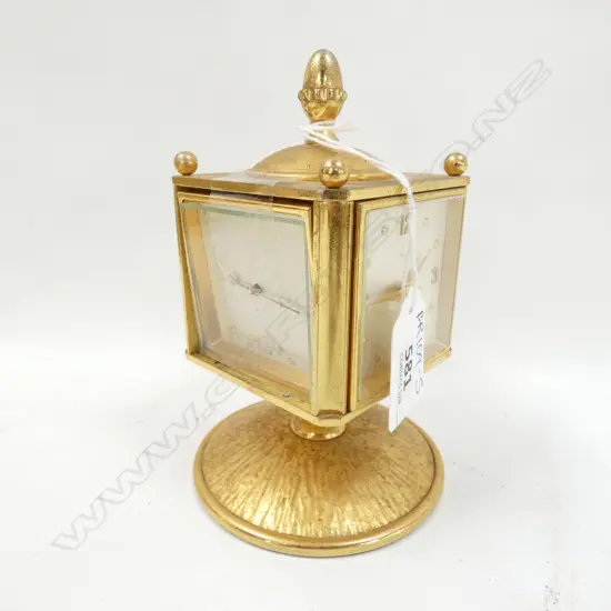 FOUR SIDED WEATHER STATION (CLOCK / BAROMETER/THERMOMETER & HYGROMETER) - GOLD COLOURED STAND. H. 150MM....