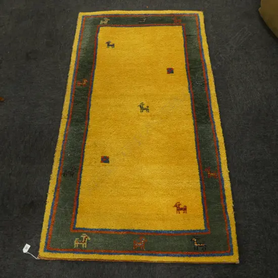 HAND KNOTTED WOOL PILE RUG YELLOW 1600 X 920MM