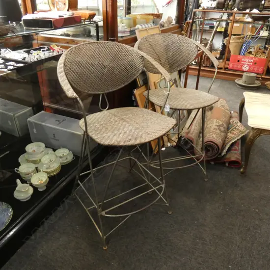 PAIR OF MID-CENTURY YAMAKAWA RATTAN STOOLS...