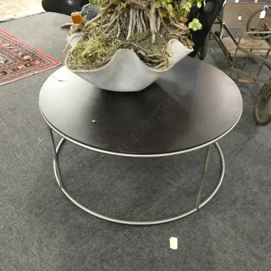 CITE DESIGN, WENGE & BRUSHED STAINLESS CIRCULAR COFFEE TABLE. Dia.75cm