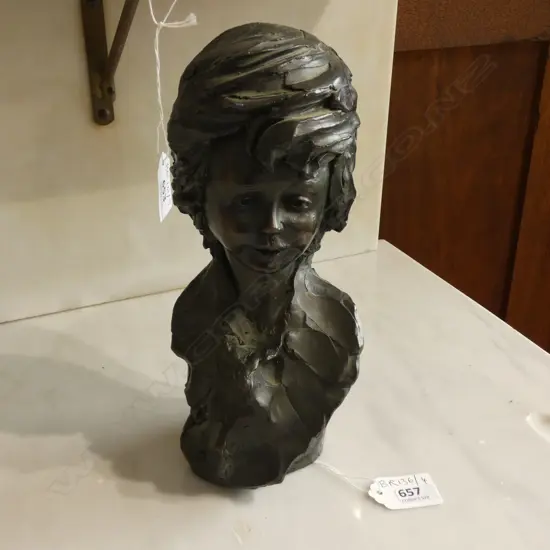 SIGNED BRONZE PATINERED  BUST H. 220MM