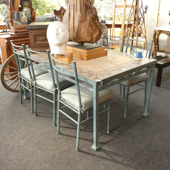 METAL OUTDOOR TILE TOP TABLE & 6 CHAIRS...