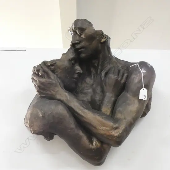 CAST & GOLD PAINTED STYLISED SCULPTURE EMBRACING FIGURES