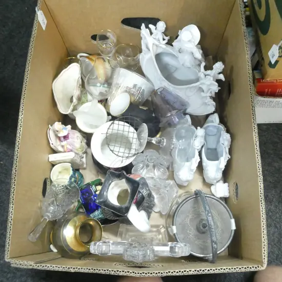 BOX LOT ASST. CERAMICS; BISCUIT BARREL, WEDGWOOD TOBY ETC