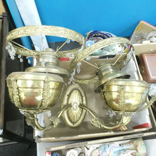 BOX LOT ELECTRIFIED 2 ARM KEROSENE WALL LIGHT 