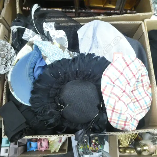 BOX LOT ASST. HATS, BAGS, SCARVES ETC