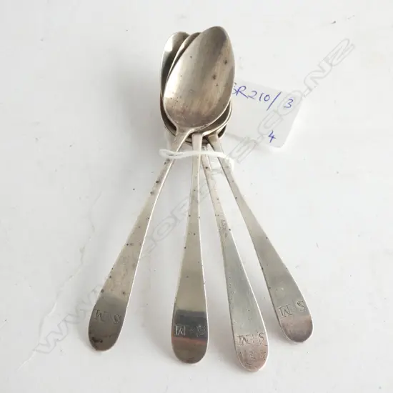 4 GEORGIAN STG SILVER TEASPOONS 44 GRAMS