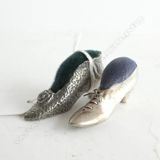 2 SILVER SHOE FORM PIN CUSHIONS; 1 STG 1 METAL