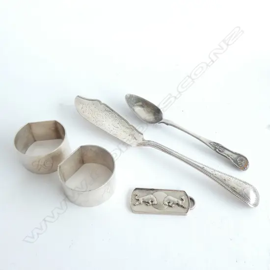 2 STG SILVER NAPKIN RINGS, KNIFE, ETC 170 GRAMS