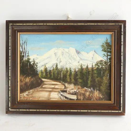 HARRY SANGL OIL ON BOARD - MOUNTAIN SCENE