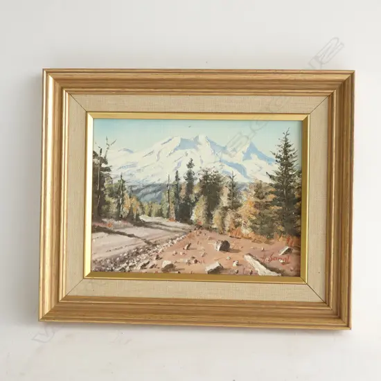 HARRY SANGL OIL ON BOARD - MOUNTAIN SCENE