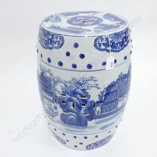 CHINESE BLUE AND WHITE DRUM STOOL H 410 MM