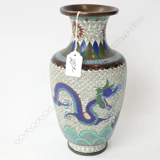 CHINESE BLUE DRAGON CLOISONNE VASE AF DENT H.235mm