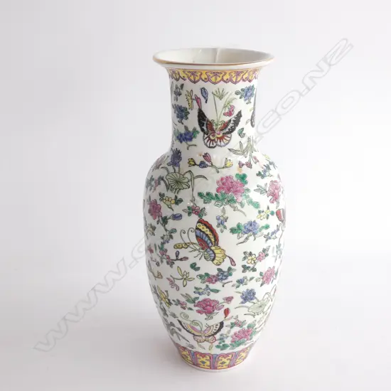 QIANLONG STYLE FAMILLE ROSE VASE H. 315MM HOLE DRILLED TO BASE