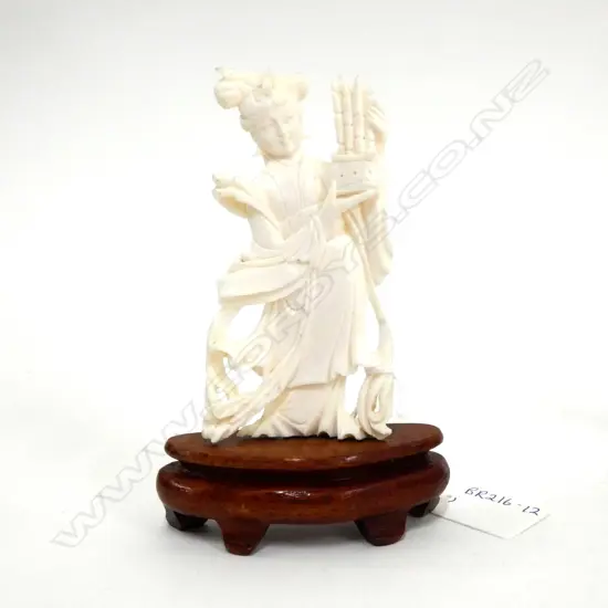 CHINESE IVORY WOMAN ON WOOD STAND (W.W.)