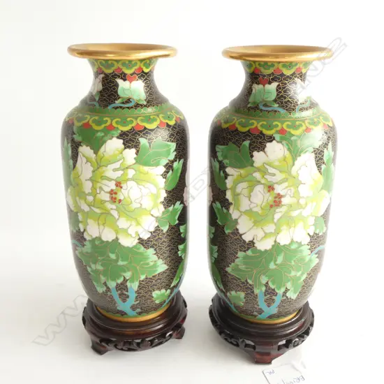 PR CLOISONNE VASES ON STANDS H.265mm