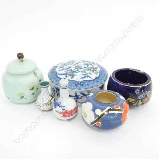 LOT ASST JAPANESE PORCELAIN + SMALL CLOISONNE VASE