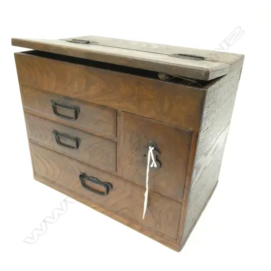 VINTAGE JAPANESE ‘HARI-BAKO’ SEWING BOX - TOP HINGED TRAY & 4 DRAWERS 235 X 210 X 280MM