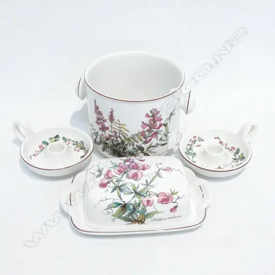 VILLEROY & BOCH BOTANICA - ICE BUCKET (DIA 155MM) / BUTTER DISH & 2 CANDLE HOLDERS.