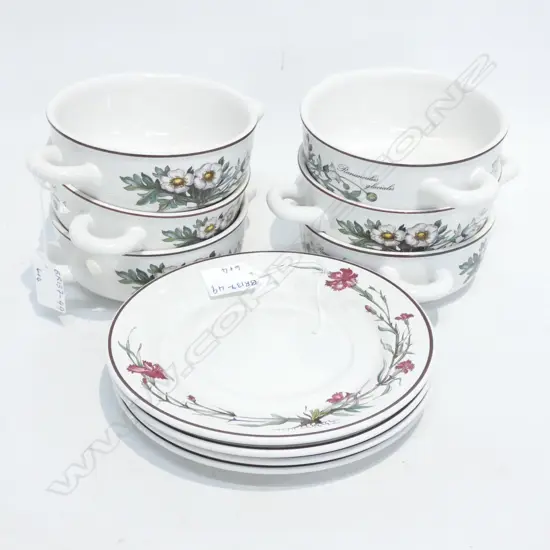 VILLEROY & BOCH BOTANICA SOUP COUPES (6)AND SAUCERS(4)