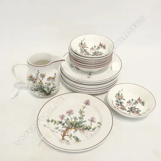 VILLEROY & BOCH BOTANICA; 8 SIDE OR SALAD PLATES (DIA 200MM) 8 DESSERT BOWLS (DIA 140MM) & JUG H. 135MM