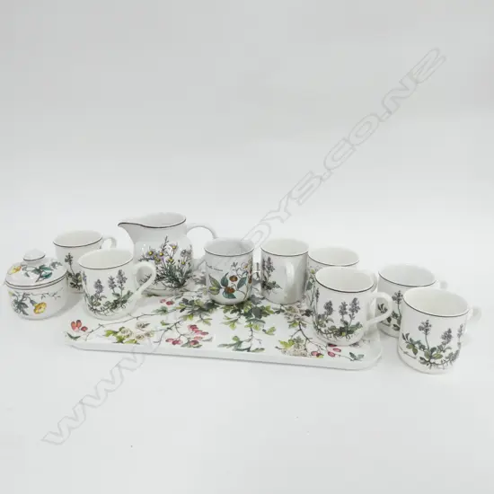VILLEROY & BOCH BOTANICA; 8 MUGS (H. 95MM JUG / LIDDED SUGAR BOWL & MELAMINE TRAY....