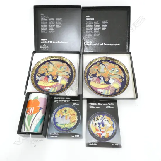 TWO BOXED BJORN WIINBLAD DECORATED PLATES + ROSENTHAL BOXED VASE ETC.