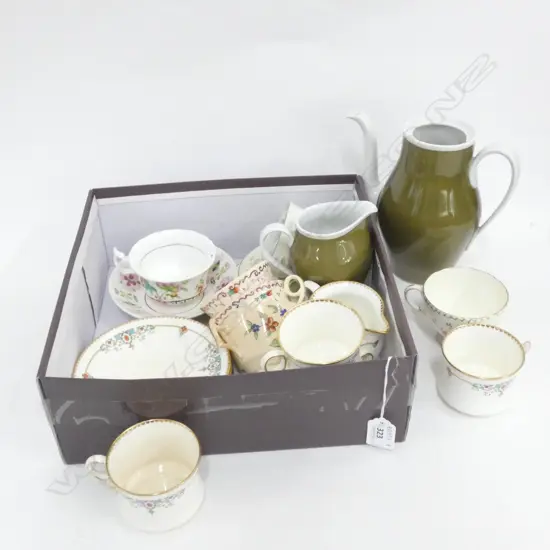 SM BOX LOT CHINA, CUPS & SAUCERS, THOMAS COFFEE POT ETC