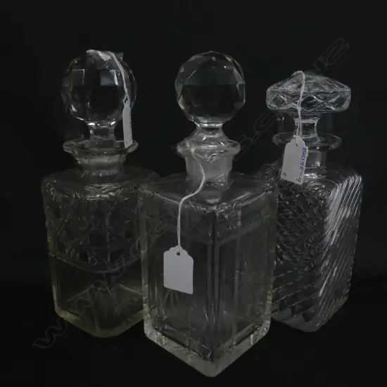 3 VARIOUS ANTIQUE SQUARE DECANTERS