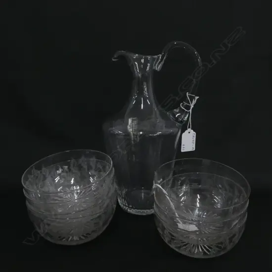 6X EDWARDIAN FINGER BOWLS & WINE JUG 