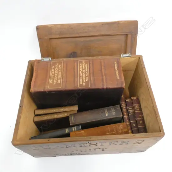WOODEN PORT BOX CONTAINING ANTIQUE DICKENS ETC